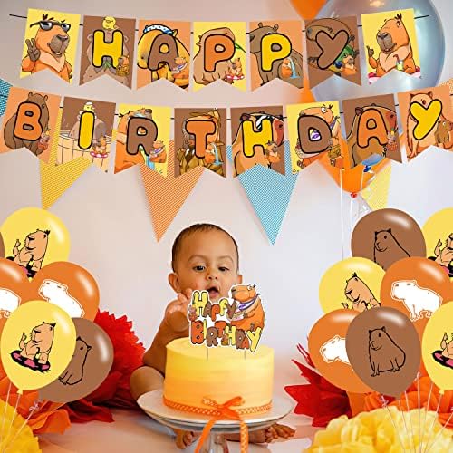 קפיברה המפלגה קישוטים,יום הולדת ספקי צד עבור קפיברה ספקי צד כולל באנר - עוגת טופר-12 כיסויי הקאפקייקס-18 בלונים