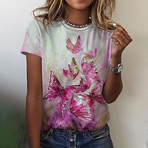 חולצות טריקו של שרוול קצר באביב לנשים בנות נערות הדפס פרחוני חמוד מזדמן, חולצות חולצות חולצות חמורות חמודות חמודות