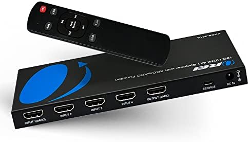 OREI 4K 4X1 מתג HDMI עם חולץ שמע 4 קלט 1 פלט - HDMI 2.0. תומך ב- ARC/EARC, CEC, HDR10 ו- Dolby Vision.