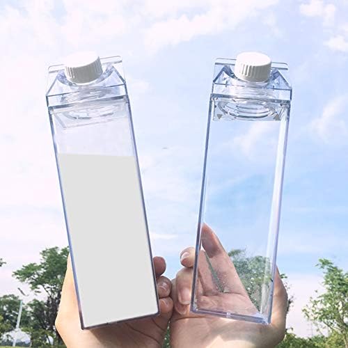 בקבוק מים קרטון חלב 21oz, בקבוקי חלב מרובעים צלולים מפלסטיק בקבוק מים אטום דליפה ניידים ללא BPA, בקבוק