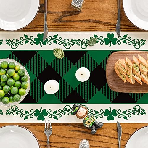 מצב ארטואידי שחור ירוק באפלו משובץ מזל שמרוק סנט פטריק רץ שולחן יום פטריק, קישוט שולחן אוכל מטבח