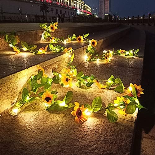 אורות מחרוזת חמניות המופעלים על ידי שמש אלובדליט עמיד למים 16 רגל 50 הוביל אורות פיות פרחים מלאכותיים