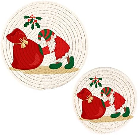 סט קיגאי של 2 סנטה קלאוס חמוד עמיד בפני חום עמיד בפני משותחים למטבח מארג מטבח מחזיק סיר עגול סיר