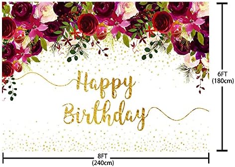 סנדלי 8x6ft יום הולדת שמח רקע פרחים ורודים אדומים נקודות זהב לבנות צילום רקע רקע בנות נשים