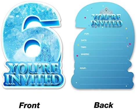20 קרח מלכת יום הולדת 6 הזמנות למסיבת יום הולדת עם מעטפות דו צדדי כחול כחול חורפי שלג שלג בצורת הזמנות