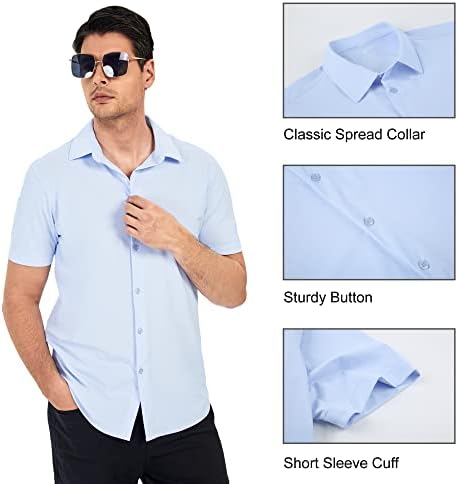 חולצת שמלה של Samerm Mens קמטים קמטים לחות חופשית מתפתלת 8-כיוונים כפתור סופר רך סופר רך, חולצות