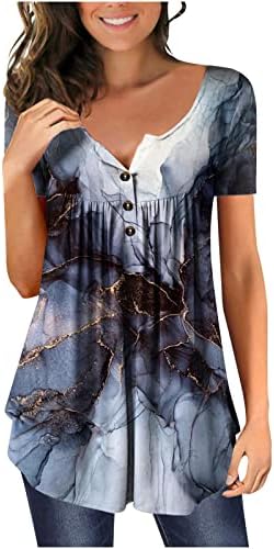 צמרות טוניקה לנשים לחותלות קיץ רופף חולצות שרוול קצר מזדמן אופנה חולצת הנלי פרחונית מודפסת
