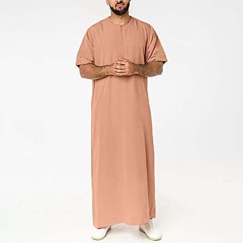 גלימה מוסלמית של HDDK של HDDK שרוול קצר שרוול קפטן תובל שמלת רוכסן ארוכה חולצה מזדמנת לחוף, קיץ