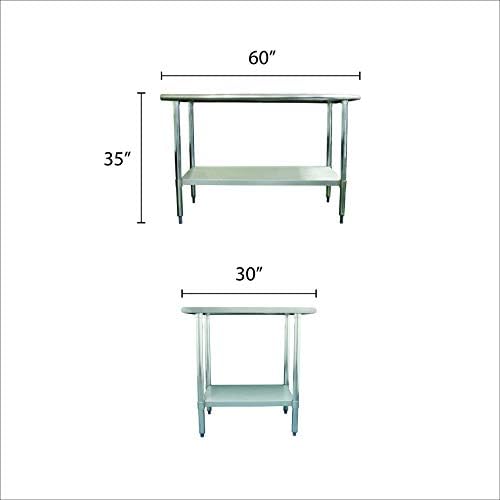 קבוצת רעם 30 x 60 x 35 , 430 שולחן עבודה נירוסטה, עליון שטוח, מגיע בסט