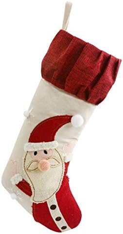 Houwsbaby 3 יח 'גרבי חג המולד גדול ערכת פשתן סנטה שלג רודולף גרביים מחזיקים כפריים עם שקיות מתנה