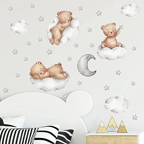 כוכב ארנב חמוד כוכב ירח מדבקות קיר לילדים חדרים לחדר תינוקות עיצוב קיר טפטים נערות בנות מדבקה לחדר שינה