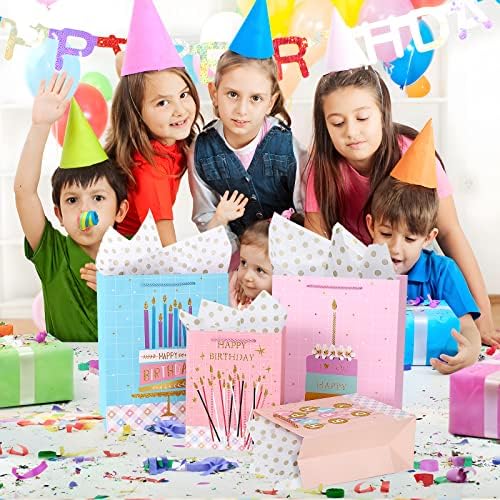 גונלי מתנת יום הולדת תיק מגוון גדלים שמח מתנת יום הולדת שקיות לילדים יום הולדת גלישת נייר שקיות עם רקמות נייר