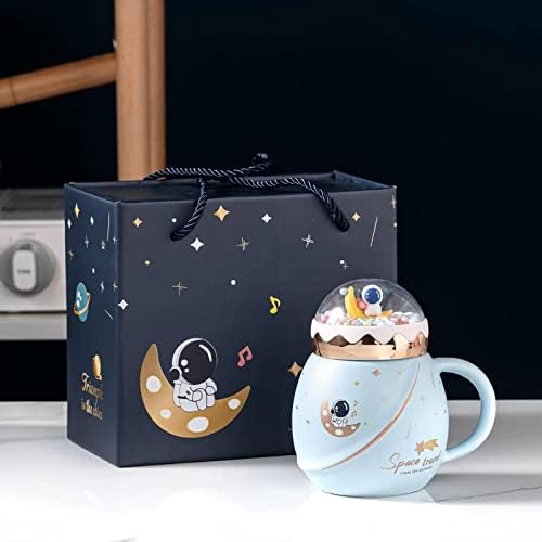 ספל קפה דרמלור קוואי, כוס קוואי אסטרונאוט בחלל עם מכסה וכף, ספל קפה קוואי 15 עוז ספלי קפה חמודים עם קופסת