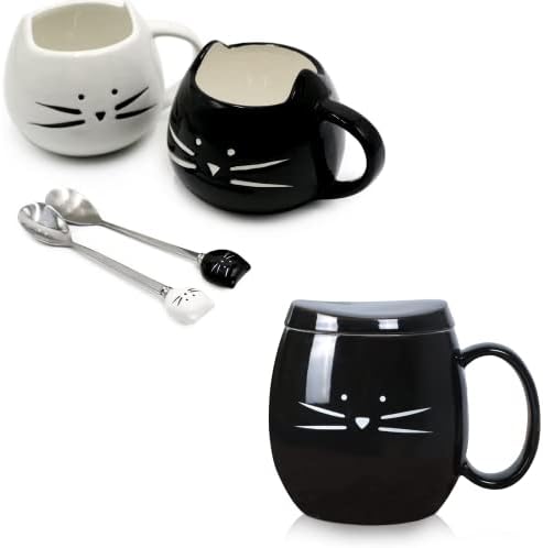 Koolkatkoo חתול חמוד ספל קרמיקה קפה קפה קבעו מתנות לנשים חובבות חתולים כוס קטנה מצחיקה עם כפית 12