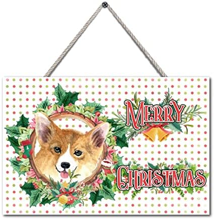שלטי דלת חג המולד כלב חמוד כלב הולי זר עץ בלוק עיצוב שמחת חג המולד עיצוב כמתנת חג עונתית למשפחת חבר 4 x 6