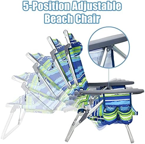 כיסא חוף Giantex כיסא קמפינג קלע 4-חבילות, כסאות שיזוף עם 5 מיקום מתכוונן, כרית ראש, שקית אחסון, בר מגבות, מחזיקי