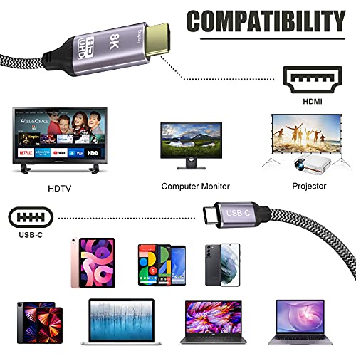 Cabledeconn USB C USB3.1 ל- HDMI 8K 2.1 כבל 1.8M 7680x4320 8K@30Hz 4K@120Hz UHD HDR מהירות גבוהה