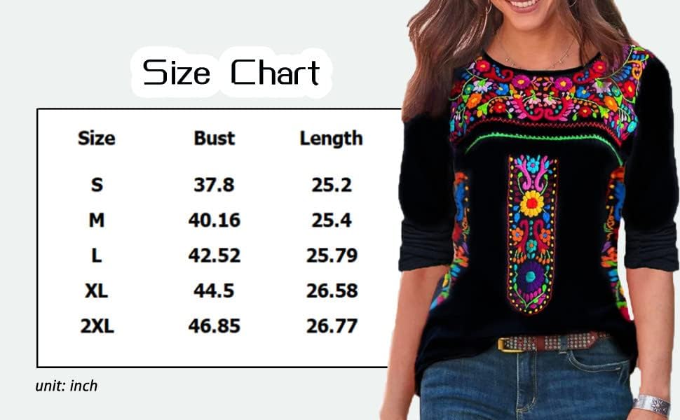 חולצות מקסיקניות עם שרוול ארוך של מליפלו לנשים חולצות טריקו בוהו בסגנון אתני פרחוניות רקומות