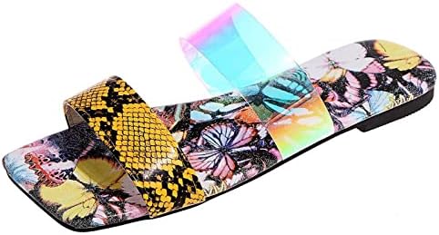קסיפקוק נעלי בית שטוחות לנשים סנדלי חוטיני כיכר אופנה קיץ שני רצועות נמר מגלשות כפכפות חוף בוהן