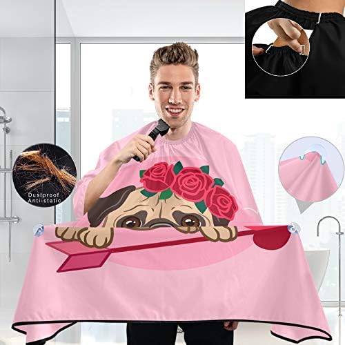 Visesunnny Barber Cape Valentines זווית בולדוג עם לב ורד פוליאסטר שיער חיתוך סלון כף סינר אנטי-סטטי