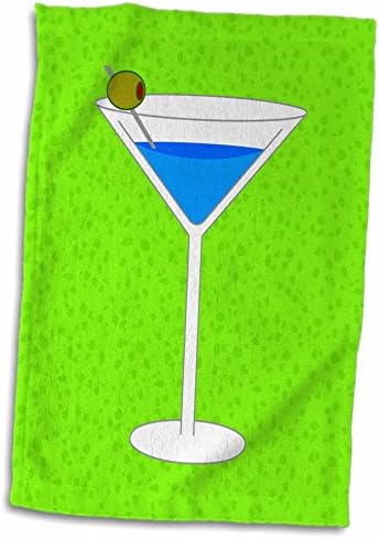 3D ורד בהיר כחול מרטיני בזכוכית עם רקע ירוק-זית TWL_571111_1 מגבת, 15 x 22