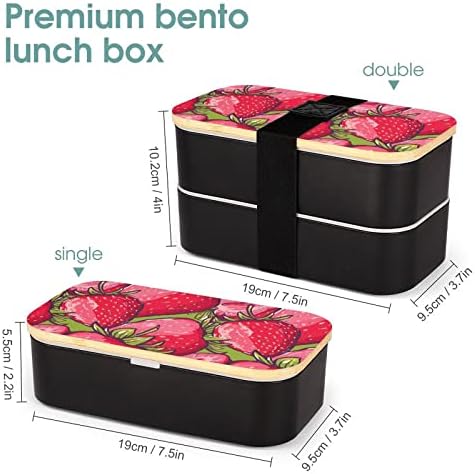 קופסת ארוחת צהריים בנטו שכבה כפולה של תות עם כלי ארוחת צהריים הניתנים לערימה כוללת 2 מכולות