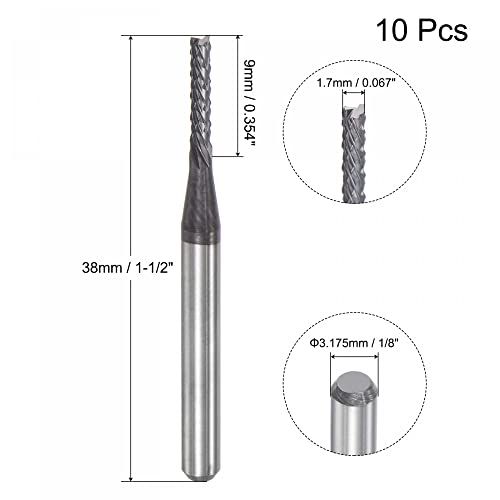 uxcell קצה טחנת CNC נתב נתב, 1.7 ממ x 9 ממ 1/8 אינץ 'סרט יהלום מצופה קרביד חתיכת טחינה חותך יד שמאלית לעץ