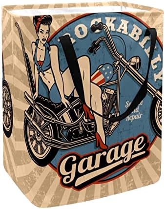 ילדה על אופנוע הדפסת סל כביסה מתקפל, 60 ליטר עמיד למים סלי כביסה סל כביסה בגדי צעצועי אחסון עבור במעונות