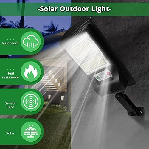 אורות שיטפון סולאריים חיצוניים של Duewot - 140 LED, אטמי אבטחה אבטחה אטלטים ואלחוטיים אורות לפטיו, דלת