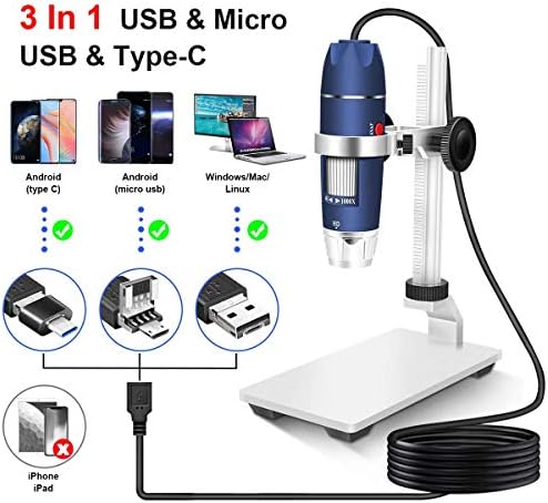 מיקרוסקופ דיגיטלי 2 מגה פיקסל מצלמה אנדוסקופ הגדלה ניידת פי 40-1000 עם 8 נוריות מעמד יציב מסגסוגת אלומיניום