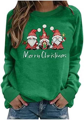 החג שמח חולצות לנשים חג המולד גנום גרפי בסוודרים סווטשירט חמוד צווארון עגול חולצות חולצות