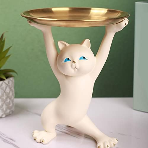 Milageto 2 חתיכות שרף חתול דמות אחסון תכשיטים חיה מגש אחסון מארגן פסלון למסיבה לקישוט חדר אוכל לחתונה