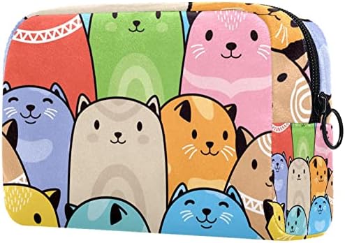 תיקי קוסמטיקה של Tbouobt תיקי איפור לנשים, שקיות נסיעות איפור קטנות, חתולים צבעוניים מצוירים בעלי