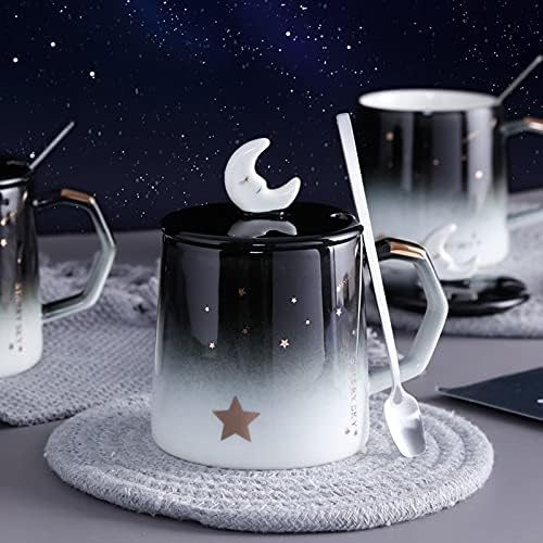 ספל נסיעות קפה קרמיקה של Dodouna Galaxy חמוד קרמיקה חמוד עם מכסה וכף כוכבים שמיים כוכבים ארוחת