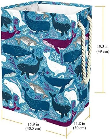 דפוס כריש כחול סגול סל אוקיינוס ​​סל כביסה מתקפל על מארגן מלבני מתקפל למבוגרים יוניסקס, נערות