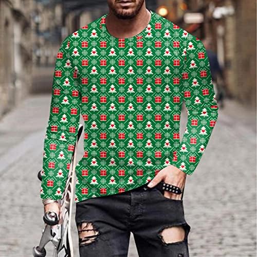 Wybaxz Mens אופנה כותנה מזדמנת עץ ירוק חג המולד מודפס שרוול קצר חולצה חולצת שרוול ארוך חולצות טרנדי