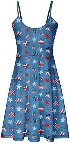 שמלת יום העצמאות של למדודן לנשים 2023 קיץ ללא שרוולים צווארון עגול מיני שמלות נדנדה רופפות 4 ביולי שמלות פטריוטיות