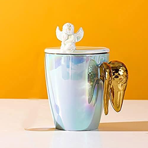 ספל קרמיקה של מוזקונה הקלה על כוס ספל קפה אגף מלאך עם מכסה וכף