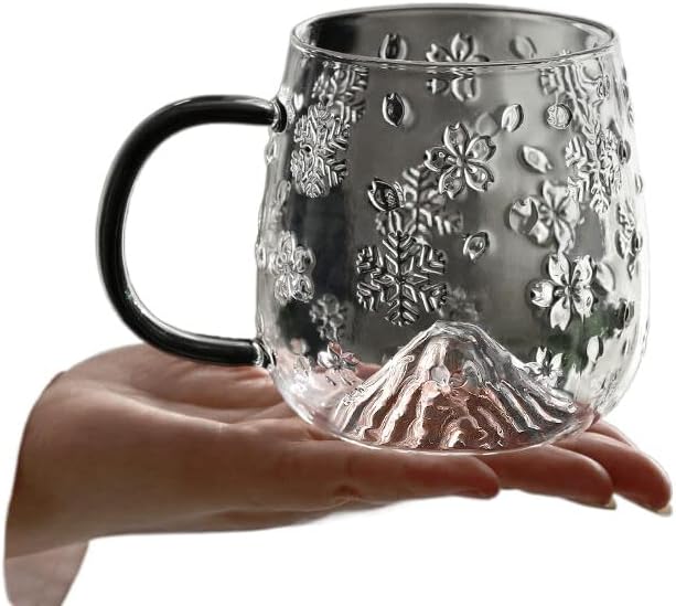 פאה לניקד כוס מים זכוכית בעלת ערך גבוה ספל ספל כוס תה פרחים ביתית עם ידית 高 颜值 玻璃 水杯 马克杯 女士 家用 花茶杯