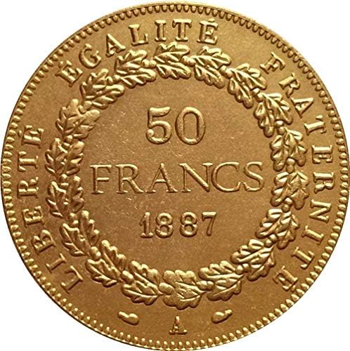 24-ק מצופה זהב 1887 צרפת 50 פרנק מטבע עותק עותק מתנה בשבילו