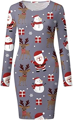 שמלת רוזיוג לנשים 2022 אופנה הדפסת חג המולד שרוול ארוך סקסי בגד גוף מיני שמלה אלגנטית מזדמן מסיבת חג