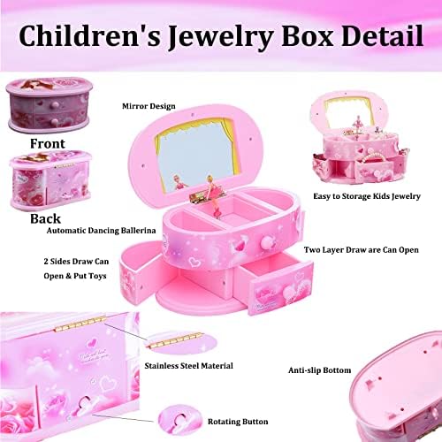 קופסת תכשיטים מוזיקלית לילדות קטנות, בלרינה מארז אחסון קופסאות מוזיקלי לילדים, קופסאות תכשיטים לילדים