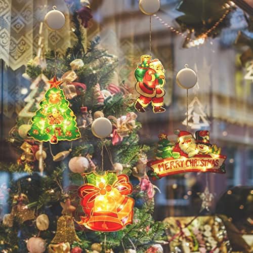 אורות קישוט של חלון חג המולד של 4 PCS, אורות חג מולד מקורה, אלמנט חג המולד אור חג מולד, חלון חג המולד המופעל