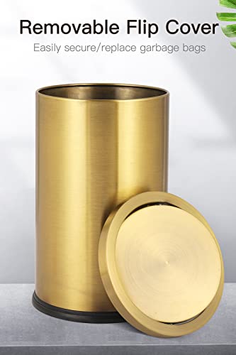נירוסטה זהב פח אשפה עם מרפרף מכסה 2.4 גלון טביעות אצבע הוכחה אשפה פחיות פח סל עבור מטבח שניחדר סלון