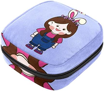 מפית סניטרית אחסון תיק, נייד לשימוש חוזר וסת כרית רוכסן שקיות, טמפון אחסון פאוץ עבור נשים בנות, קריקטורה ילדה