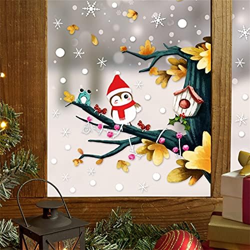 חג המולד קיר מדבקת פתית שלג סניפים קריקטורה ציפורים דפוס ילדים חדר סלון חלון זכוכית טפט אוהל תאורת