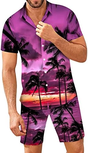 תלבושות אימוניות 2 חלקים לגברים לחולצת הוואי אופנה ומערכות קצרות הדפס תלת מימד אימון מזדמן ספורט מכנסיים