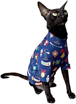 חולצת טריקו של חתול חסר שיער של קוטומודה שרוולים ארוכים פעמוני חג המולד לחתול ספינקס