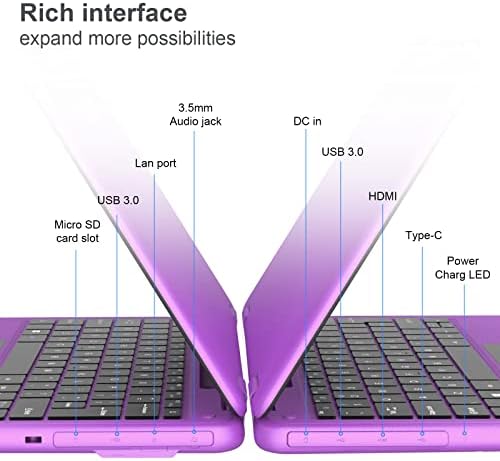 מחשב נייד מסך מגע Awow עם חרט, 2 ב -1 11.6 FHD סגול אינטל 4 ליבה סלרון N4120 מעבד חלונות 11 OS 6GB RAM