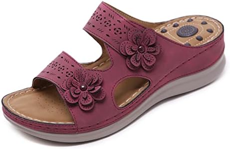 סנדלים לנשים פלטפורמת פלטפורמה נעלי בית פרחי פלוס גודל נוחות וינטג